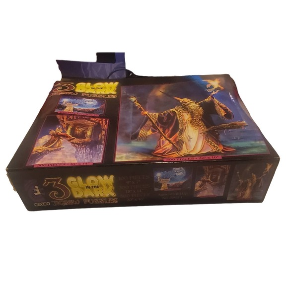 Ceaco 3 Glow in the Dark Jigsaw Puzzles Sealed Note Box is Warped - Picture 3 of 6